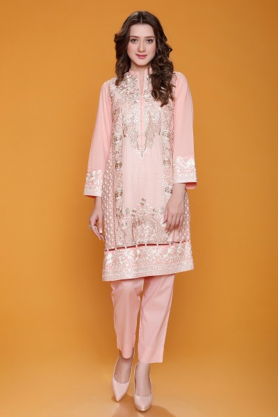 Embroidered Shirt With Net  Dupatta