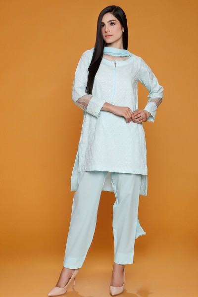 Embroidered Shirt With Chiffon Dupatta