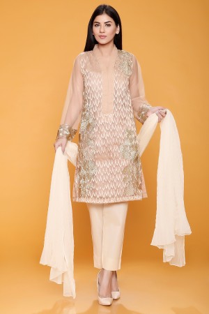 Embroidered net shirt with inner & trouser