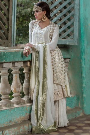 Front Open Embroidered Chiffon Upper With Embroidered Under Shirt