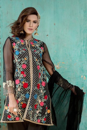 Embroidered Organza Shirt With Trouser & Dupatta