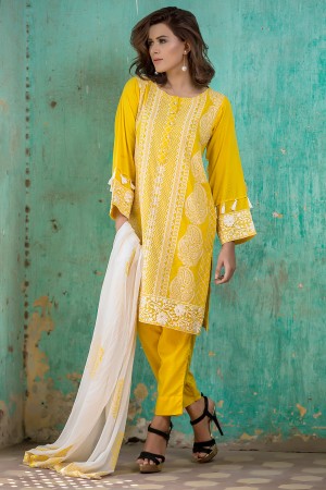 Embroidered Shirt With Trouser &Yellow Chiffon Dupatta